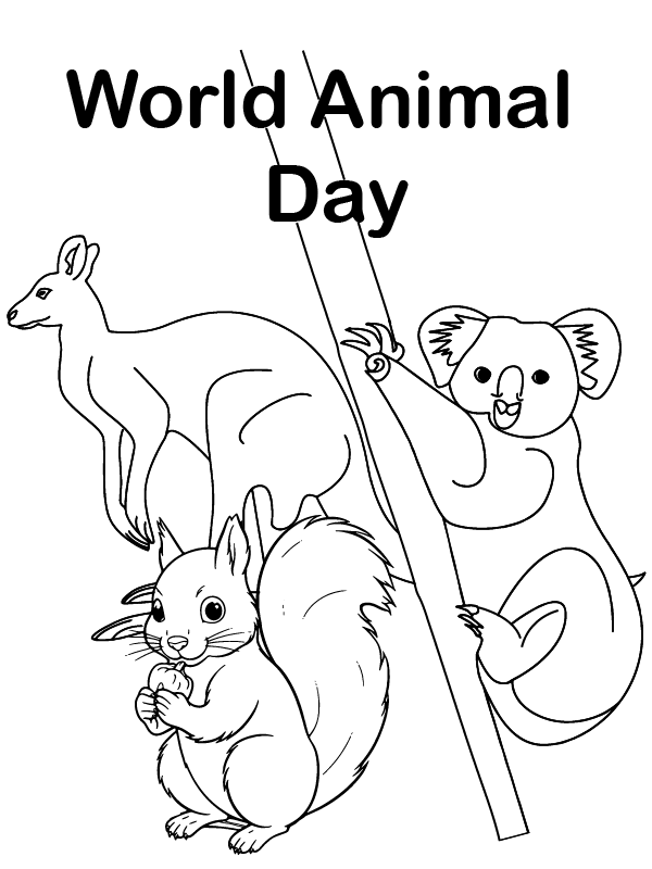 Dibujo de Hoja de Colorear del día Mundial de los Animales página para Colorear
