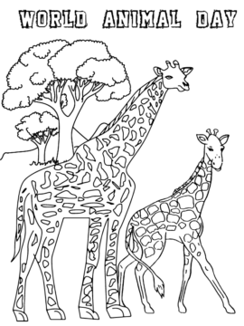 Dibujo de Jirafa día Mundial de los Animales página para Colorear