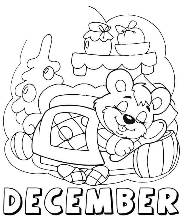 Dibujo de Ardilla Dormida de Diciembre para Colorear