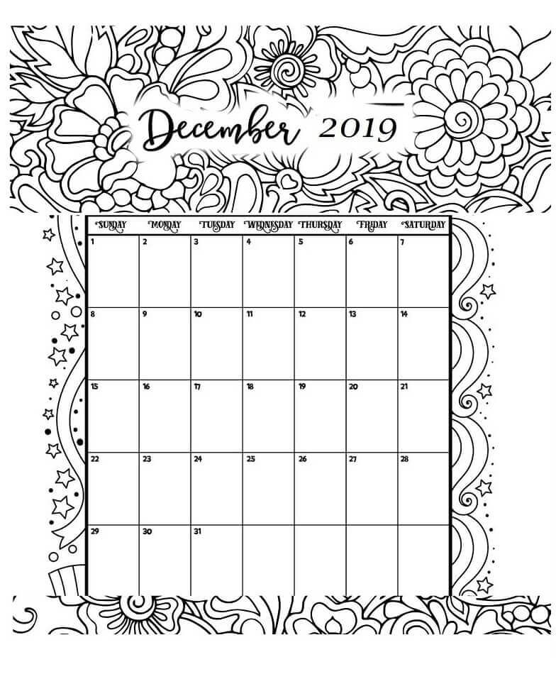 Dibujo de Calendario Diciembre 2019 para Colorear