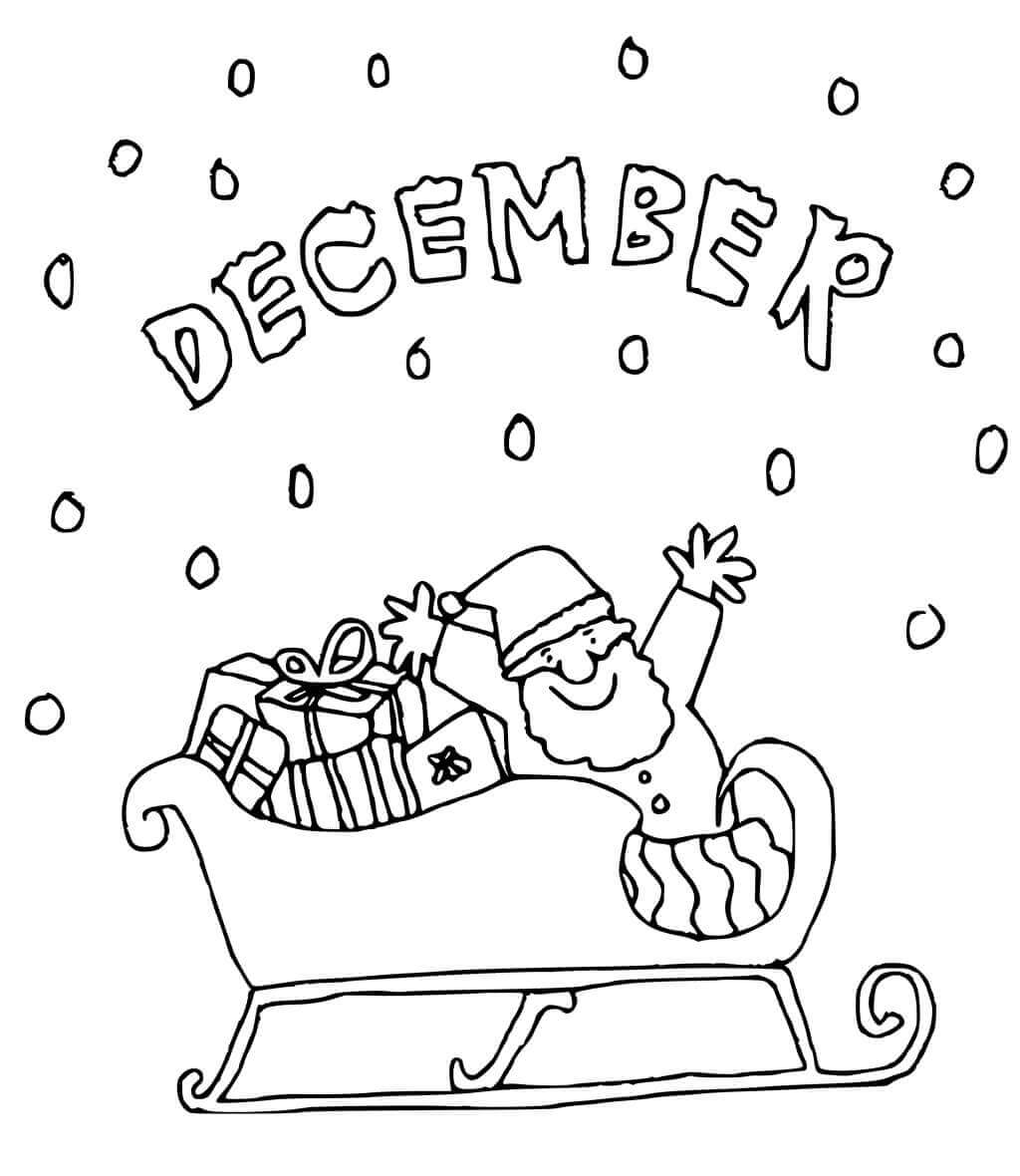 Dibujo de Santa y Diciembre para Colorear