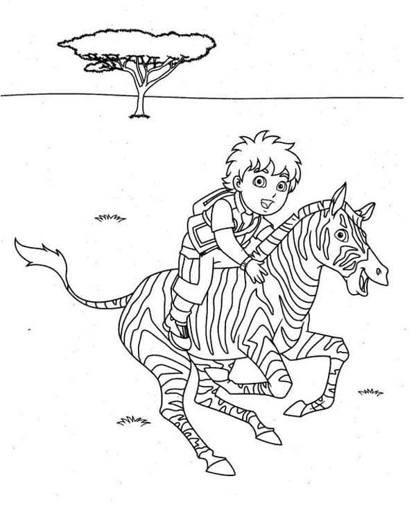 Dibujo de Diego Monta una Cebra para Colorear
