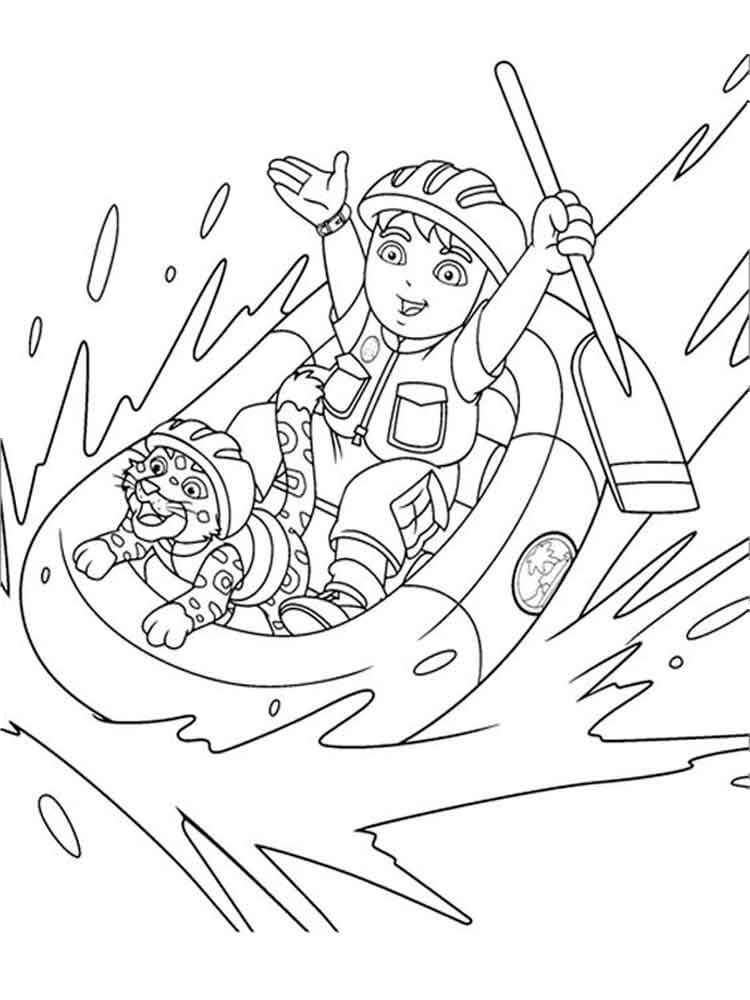 Dibujo de Diego y Beb Jaguar Remando para Colorear