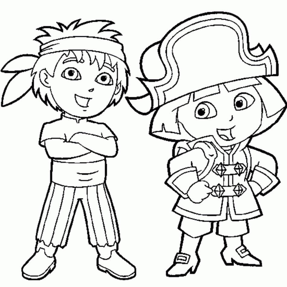 Dibujo de Diego y Dora Pirata para Colorear