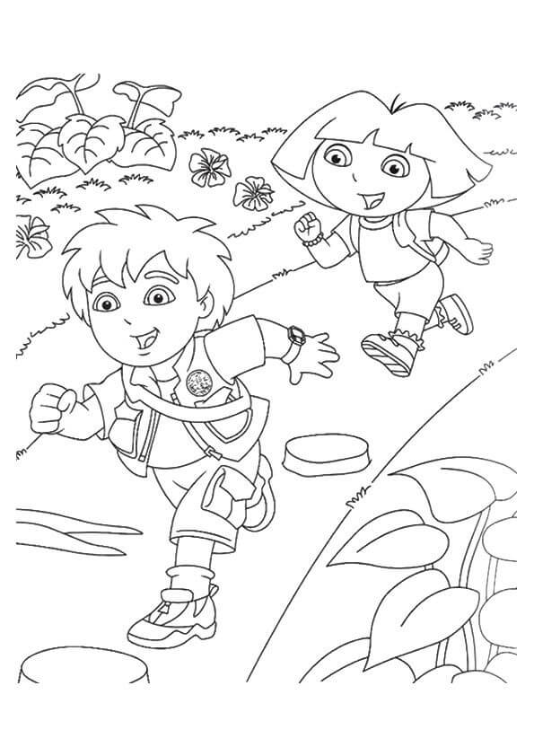 Dibujo de Diego y Dora Corriendo para Colorear