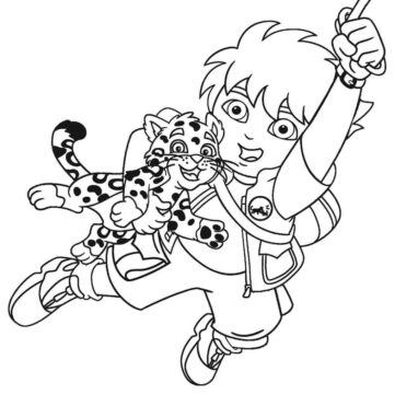 Dibujo de Diego y Jaguar Divertidos para Colorear