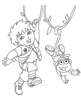 Dibujo de Diego y Mono Escalando para Colorear