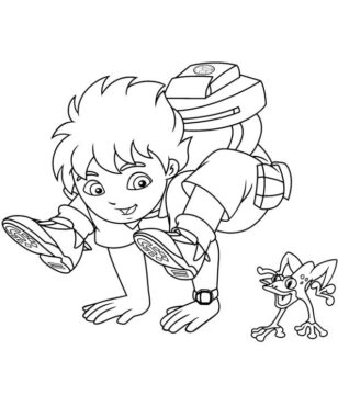 Dibujo de Diego y Rana Graciosos para Colorear