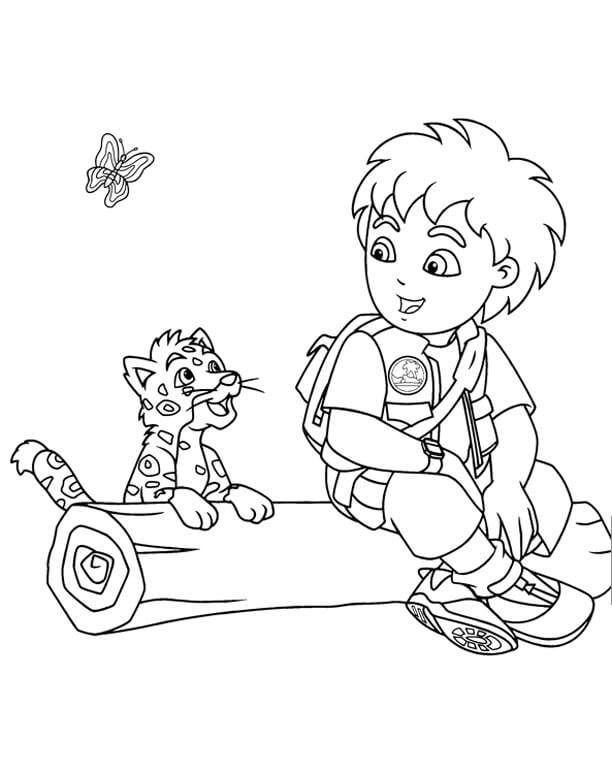 Dibujo de Diego y el Beb Guepardo para Colorear