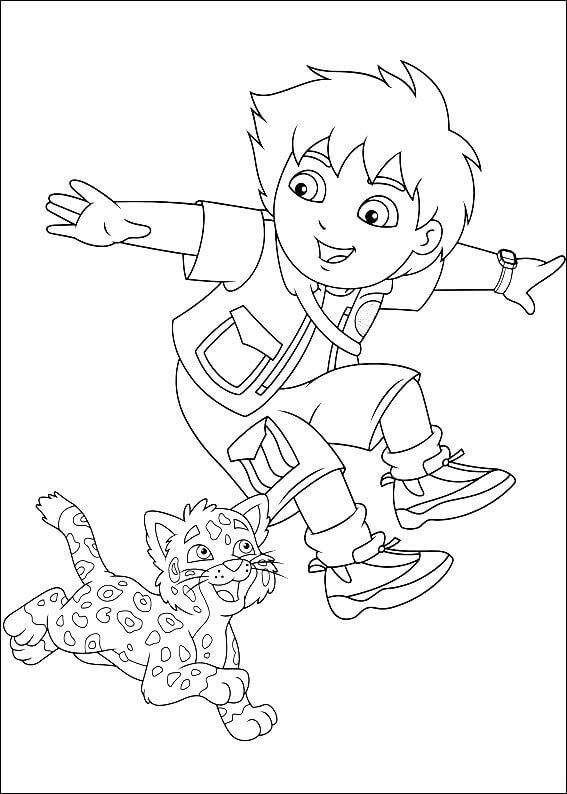 Dibujo de Diego y el Beb Jaguar Felices para Colorear