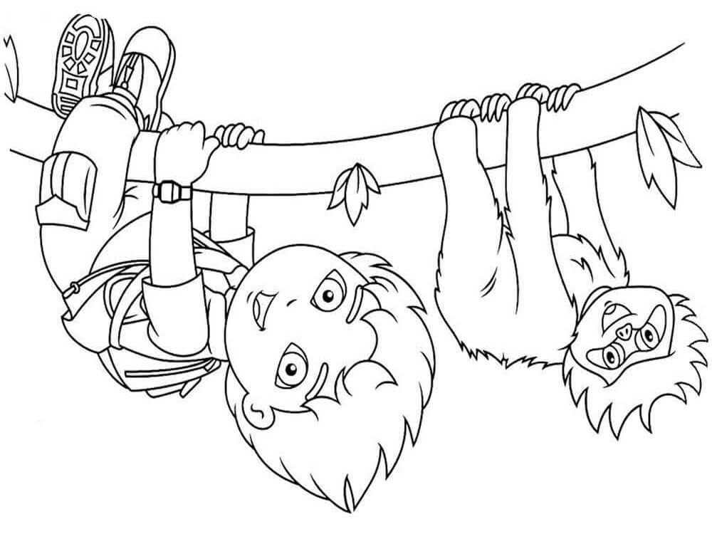 Dibujo de Gracioso Diego y Mono Escalada para Colorear