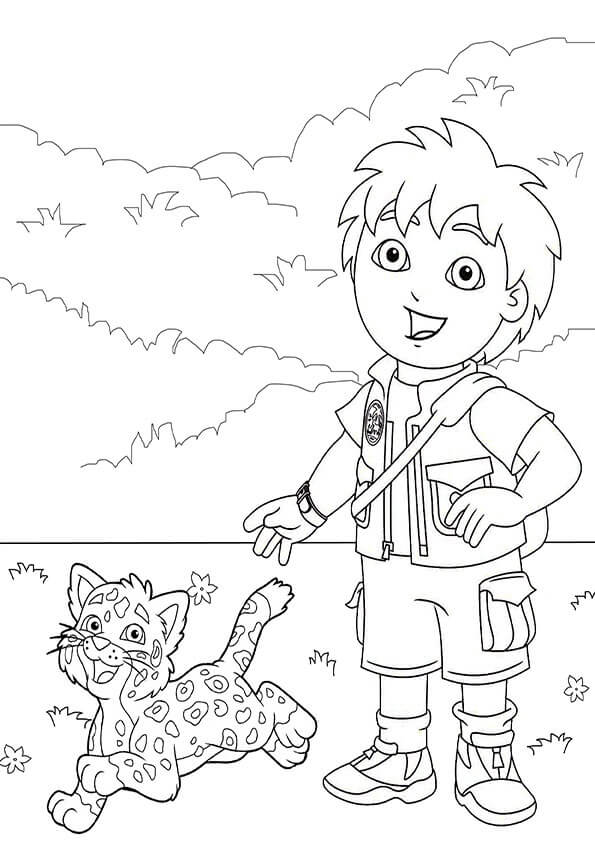 Dibujo de Impresionante Diego y el Beb Jaguar para Colorear