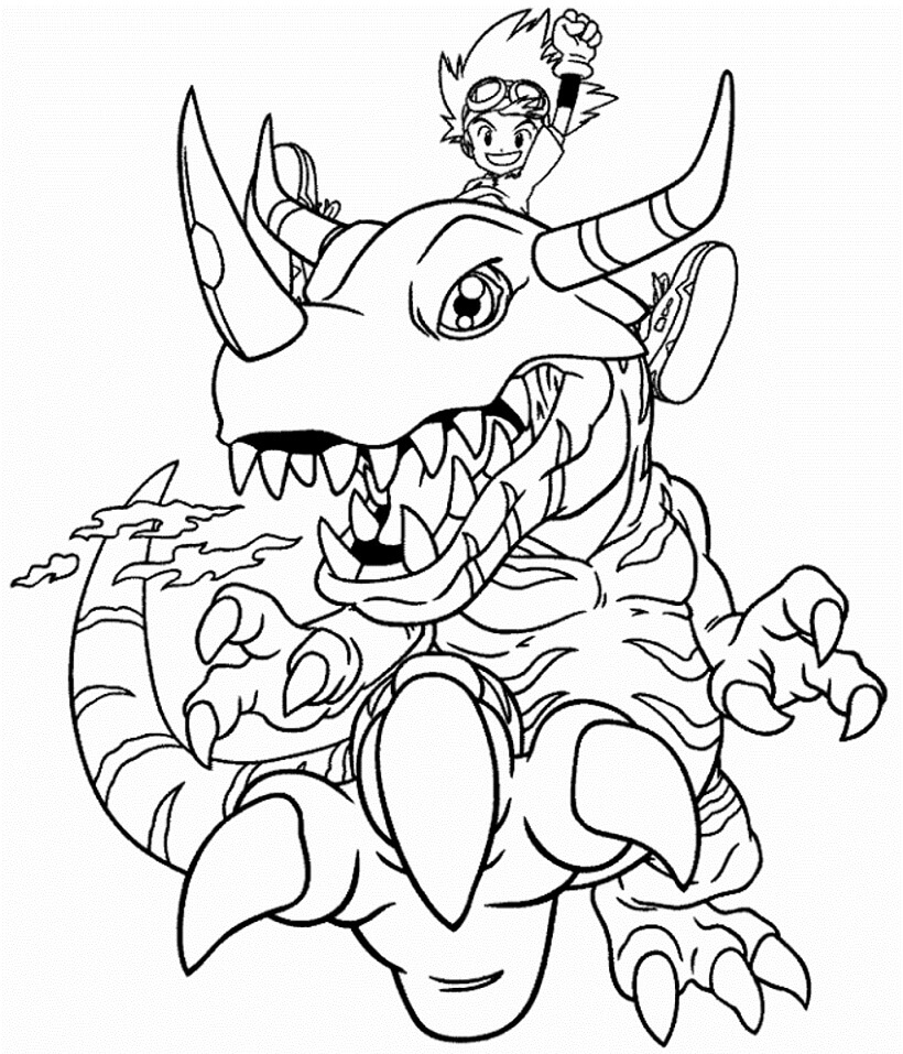 Dibujo de Agumon y Tai Kamiya para Colorear