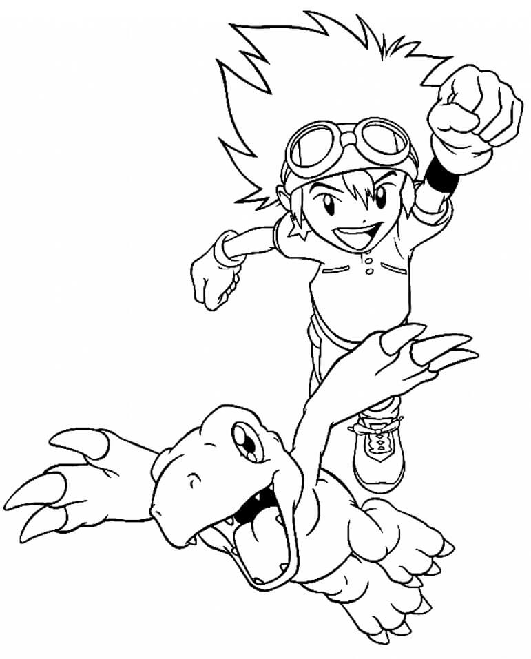 Dibujo de Tai Kamiya y Agumon para Colorear