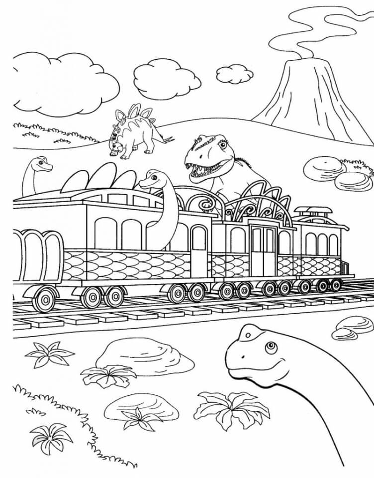 Dibujo de Barco Dinosaurio y Jursico para Colorear
