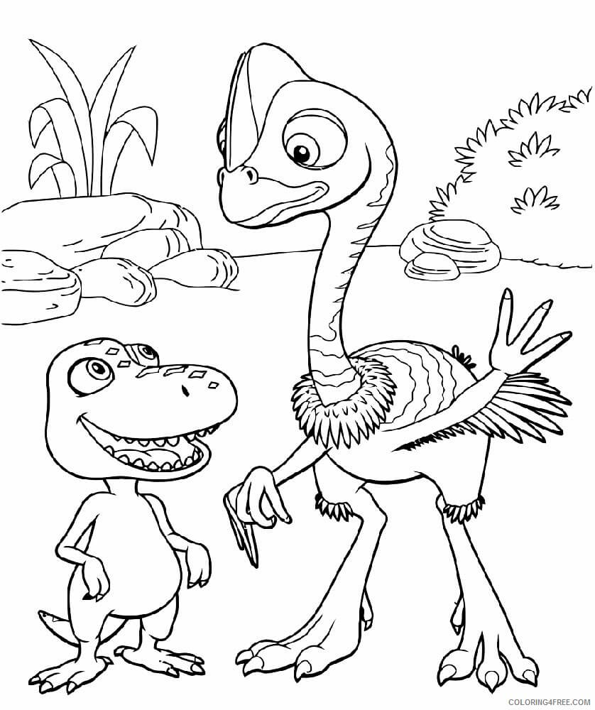 Dibujo de Dinosaurio y Amigo para Colorear