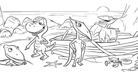Dibujo de Explorador de la Familia de Dinosaurios para Colorear
