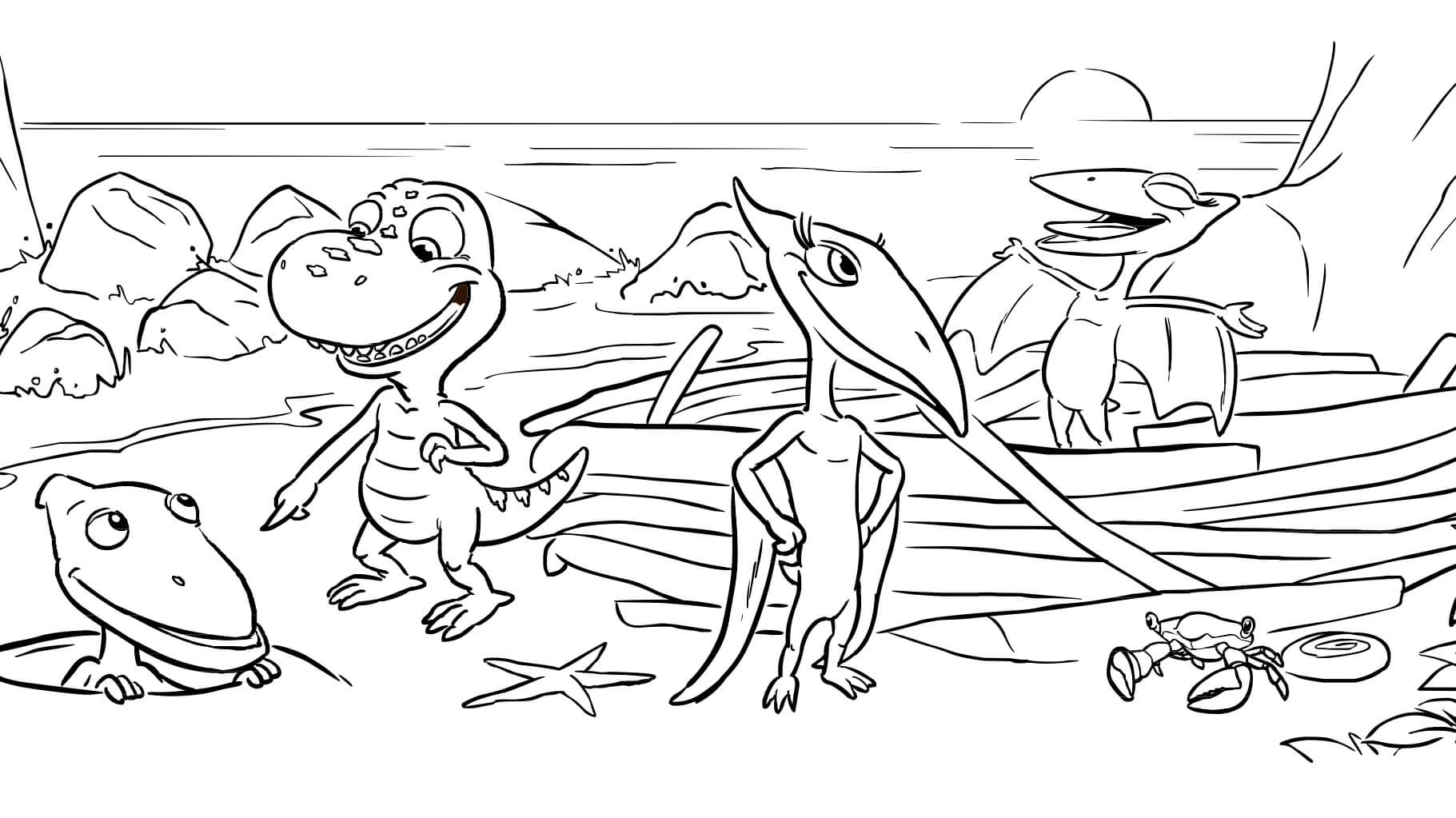 Dibujo de Explorador de la Familia de Dinosaurios para Colorear