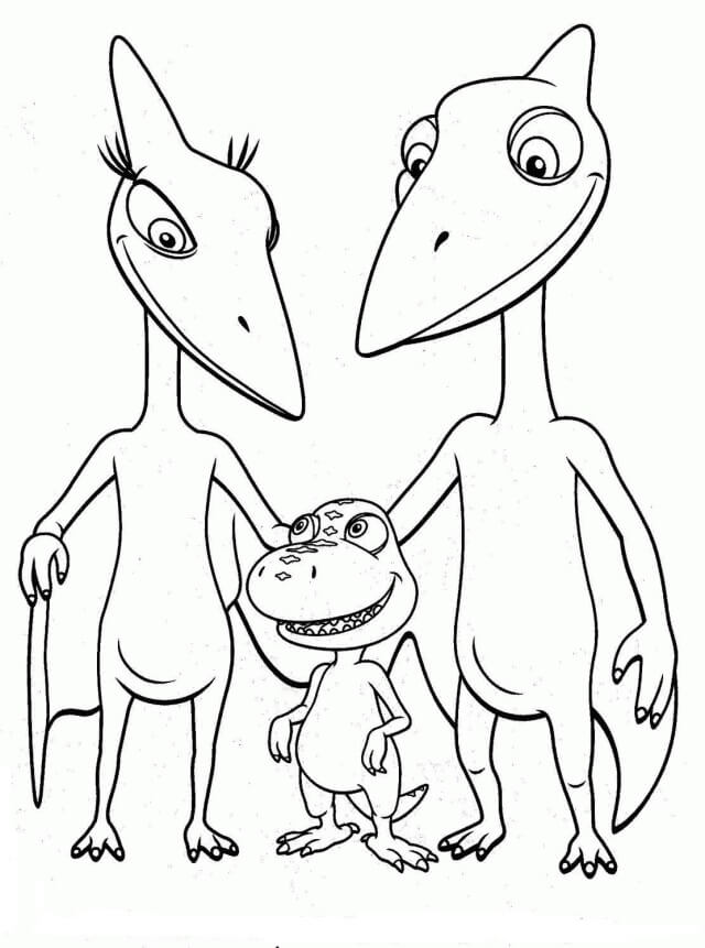 Dibujo de Familia de Dinosaurios Lindo para Colorear