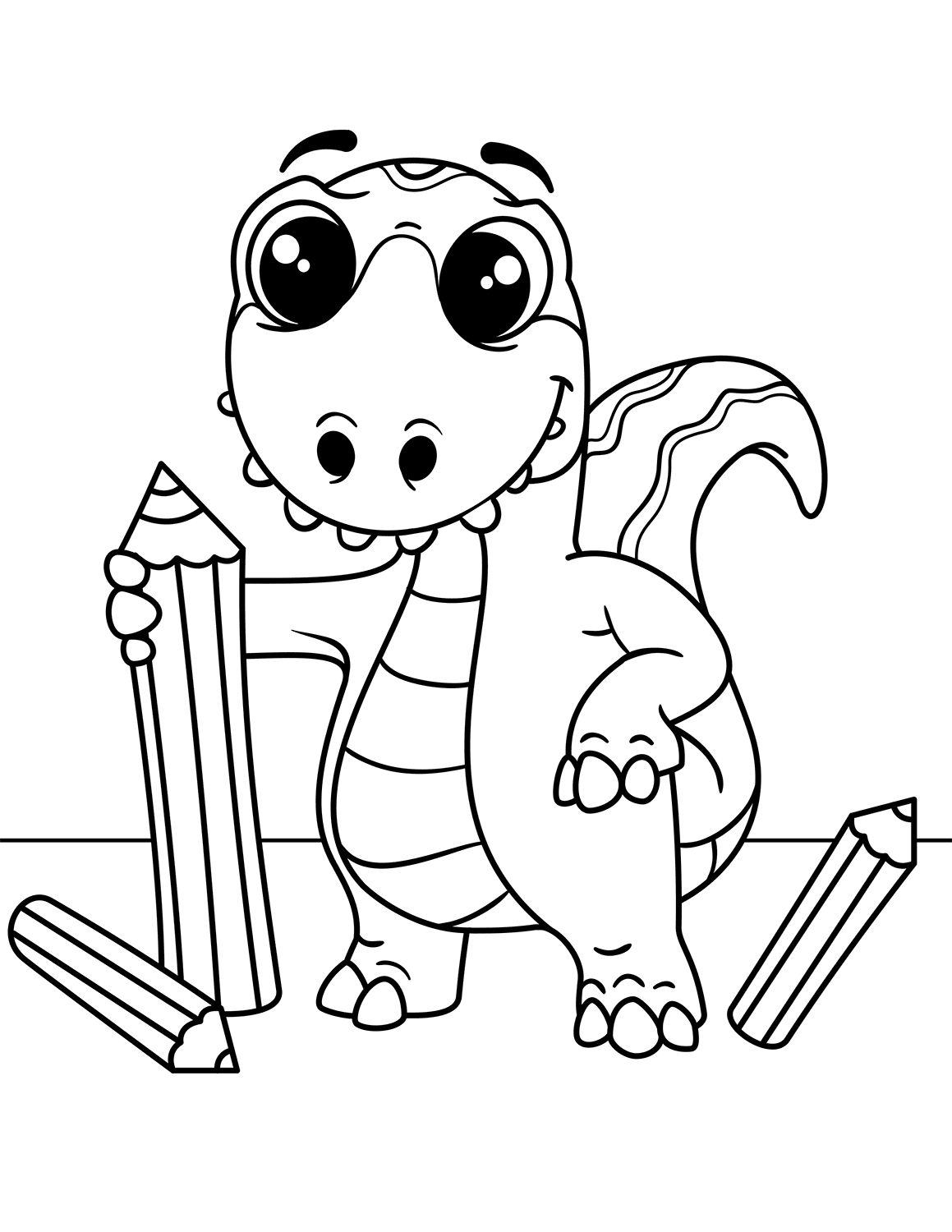Dibujo de Dinosaurio bebé con lápices para Colorear