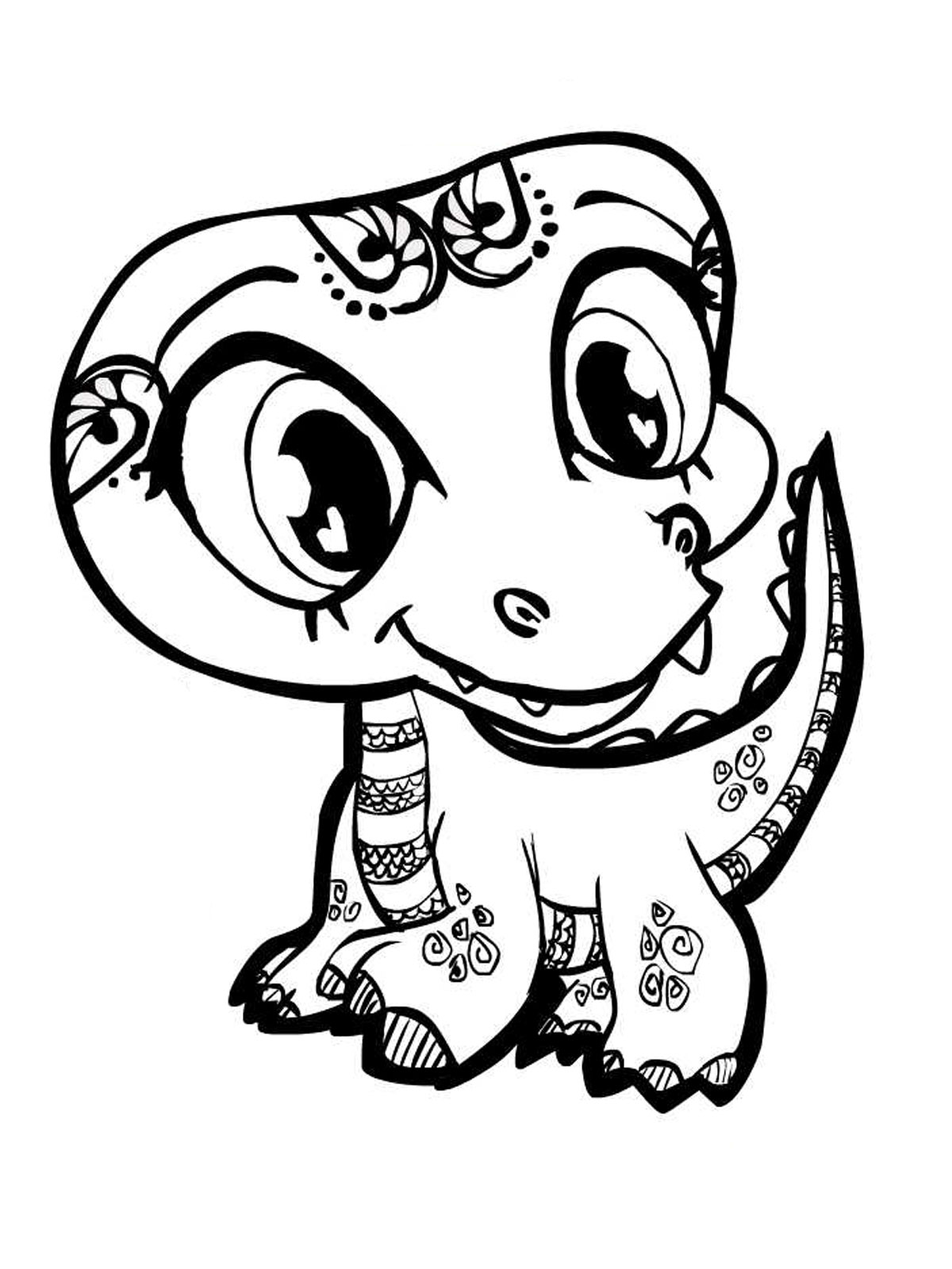 Dibujo de Dinosaurio Lindo con Ojos Grandes para Colorear
