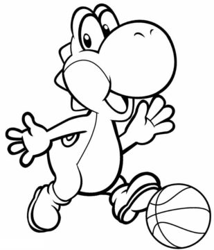 Dibujo de Divertido Dinosaurio Patea la Pelota para Colorear