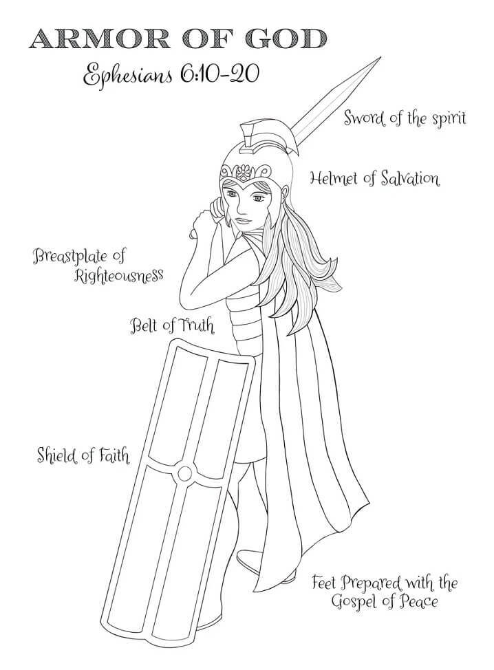 Dibujo de Chica Armadura de Dios para Colorear