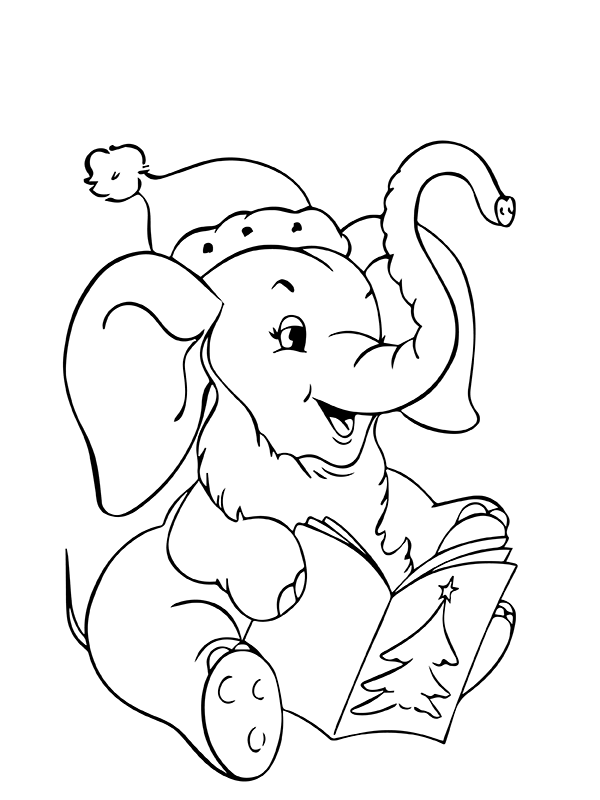 Dibujo de Lindo Elefante Navidad P Gina para Colorear