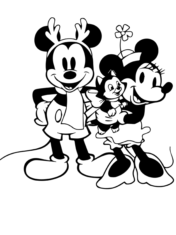 Dibujo de Mickey Minnie And Figaro Navidad P Gina para Colorear