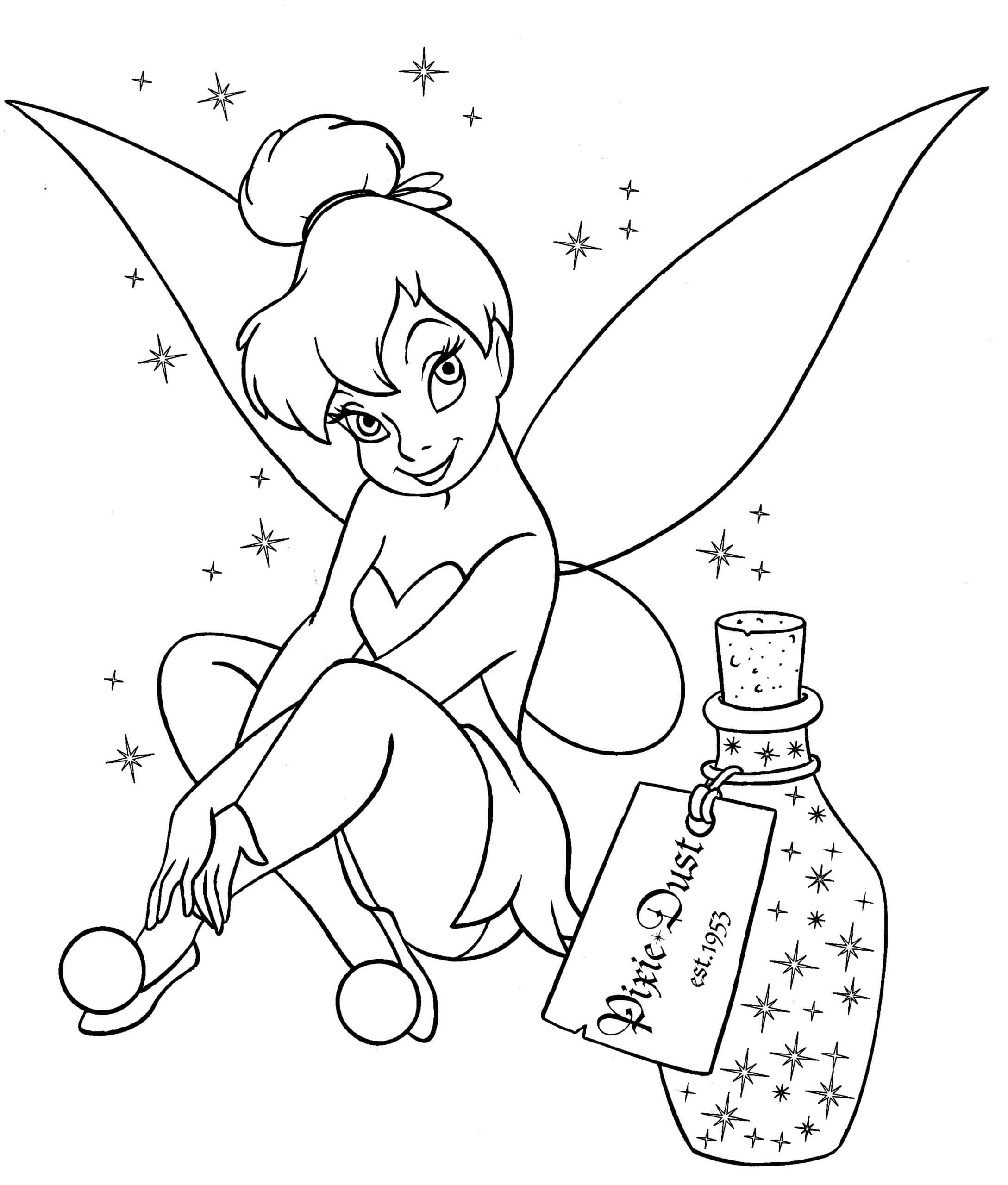Dibujo de Disney Tinkerbell Sentado para Colorear