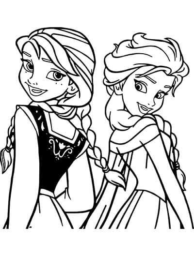 Dibujo de Elsa y Anna en Disney para Colorear