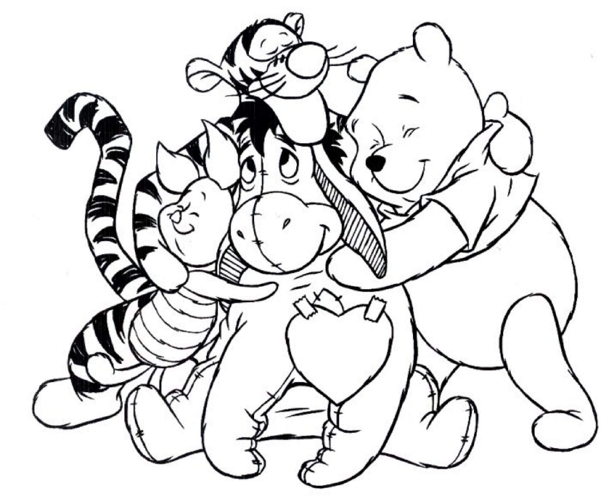 Dibujo de Oso Disney Pooh con Amigos para Colorear