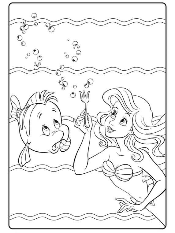 Dibujo de Princesa Ariel y Pez para Colorear
