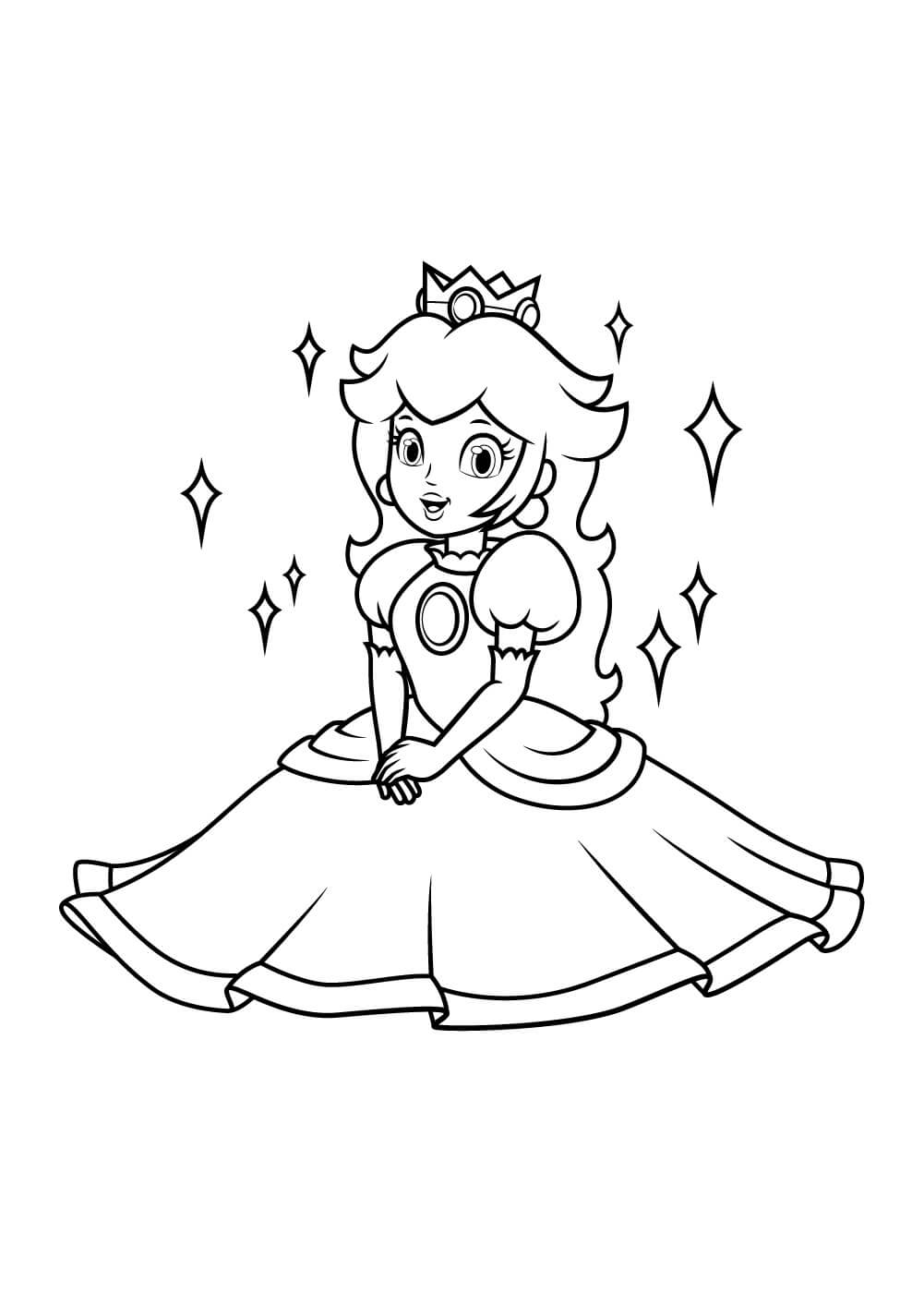 Dibujo de Princesa Peach Sentada para Colorear