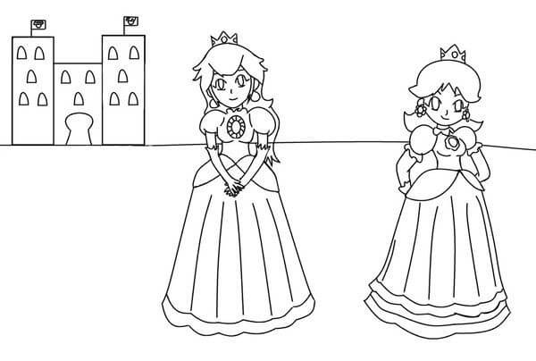 Dibujo de Princesa Peach y Daisy para Colorear