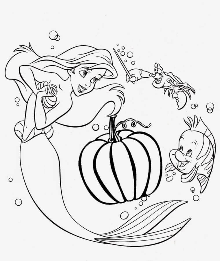 Dibujo de Princesa Sirena de Disney y Sus Amigos para Colorear