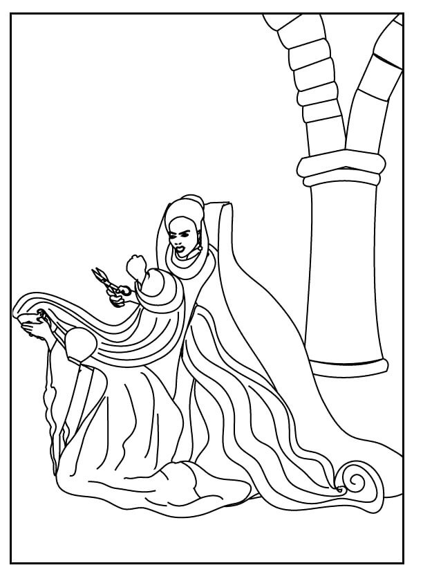 Dibujo de Rapunzel Tiene una Bruja de Corte de Pelo para Colorear