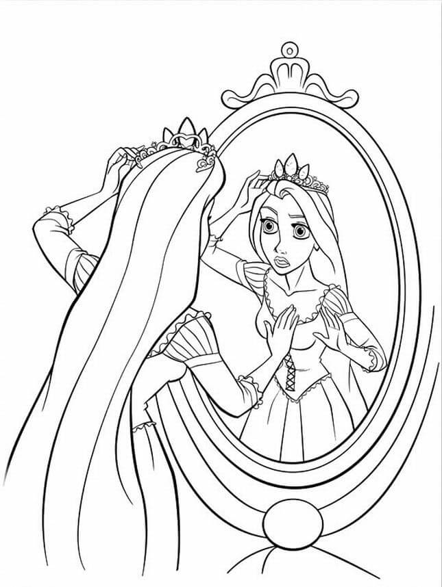 Dibujo de Rapunzel Se Mir en el Espejo para Colorear