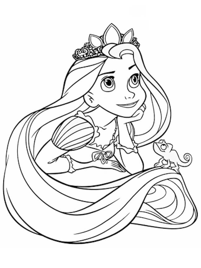 Dibujo de Retrato de Rapunzel con Gecko para Colorear