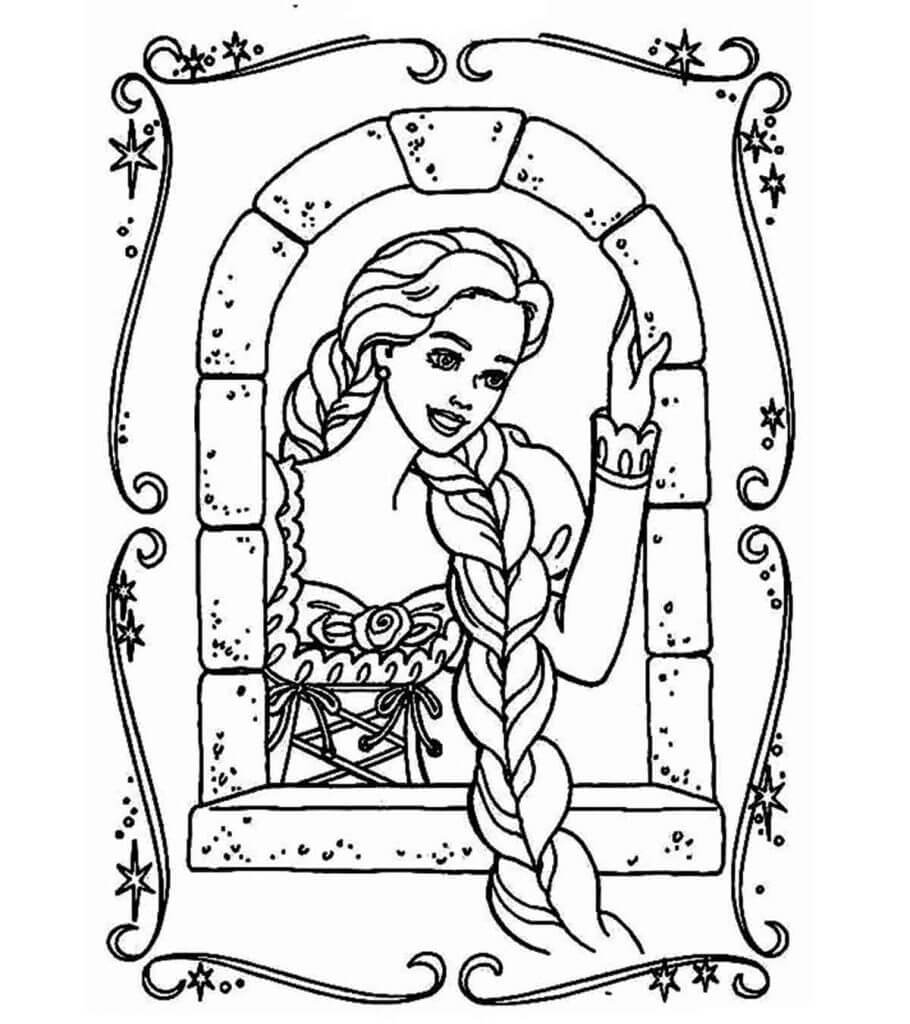 Dibujo de Retrato de Rapunzel en la Ventana para Colorear