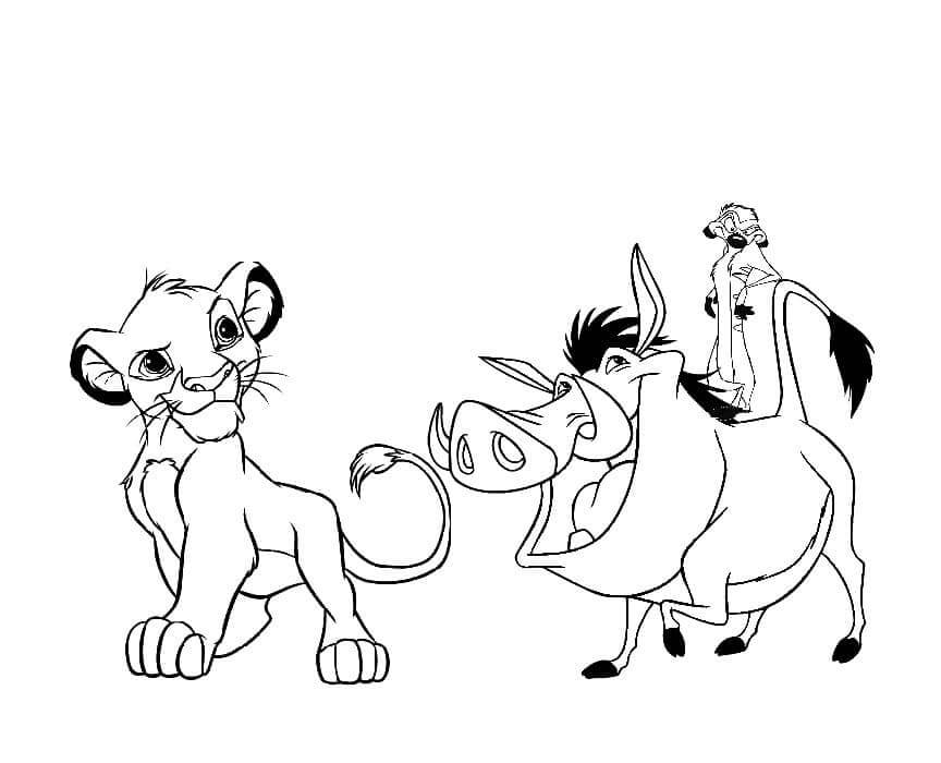 Dibujo de Simba timón y Pumba para Colorear