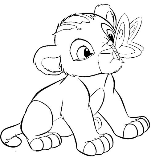 Dibujo de Simba y Mariposa para Colorear