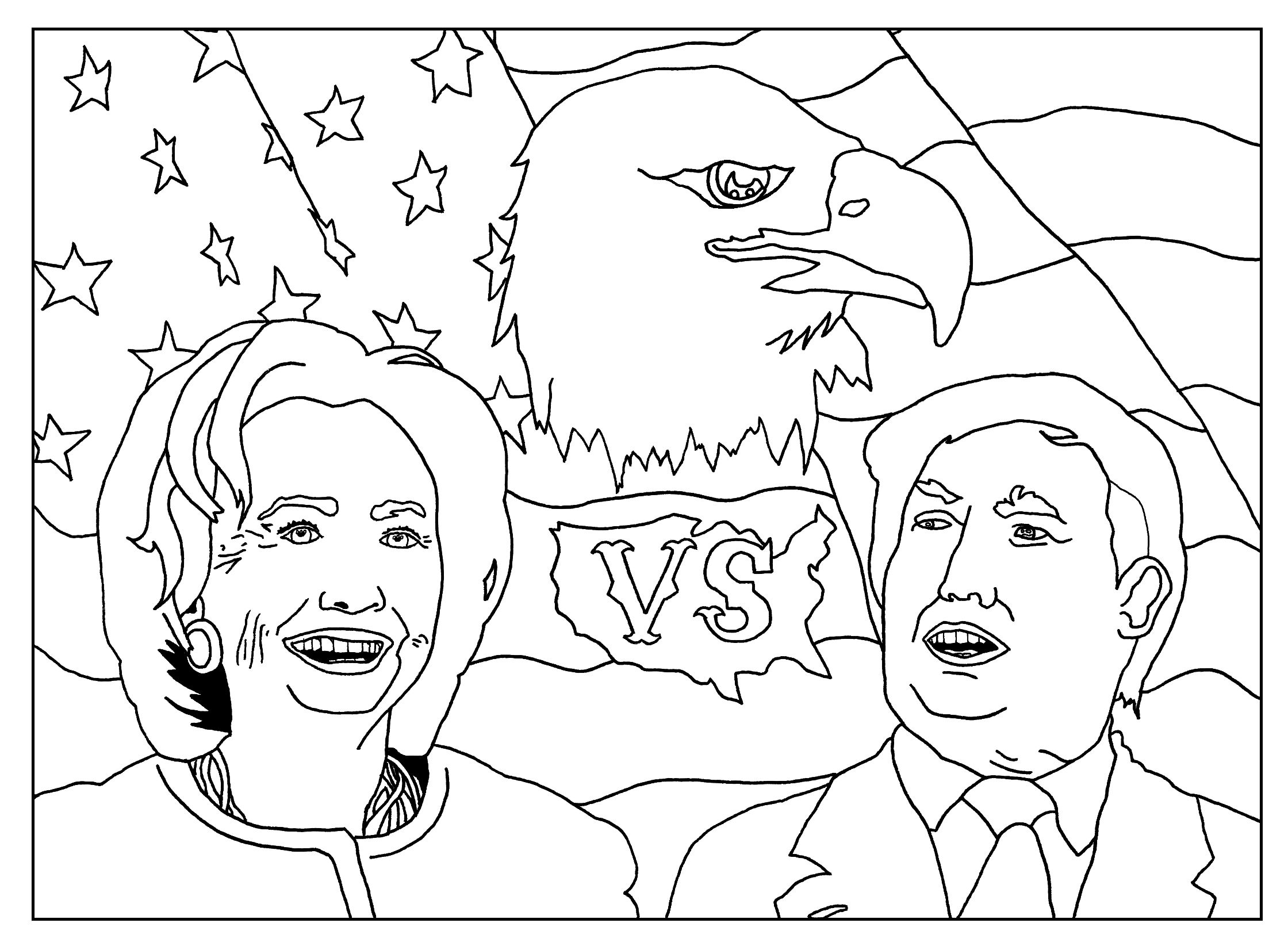 Dibujo de Donald Trump Contra Hillary Clinton para Colorear