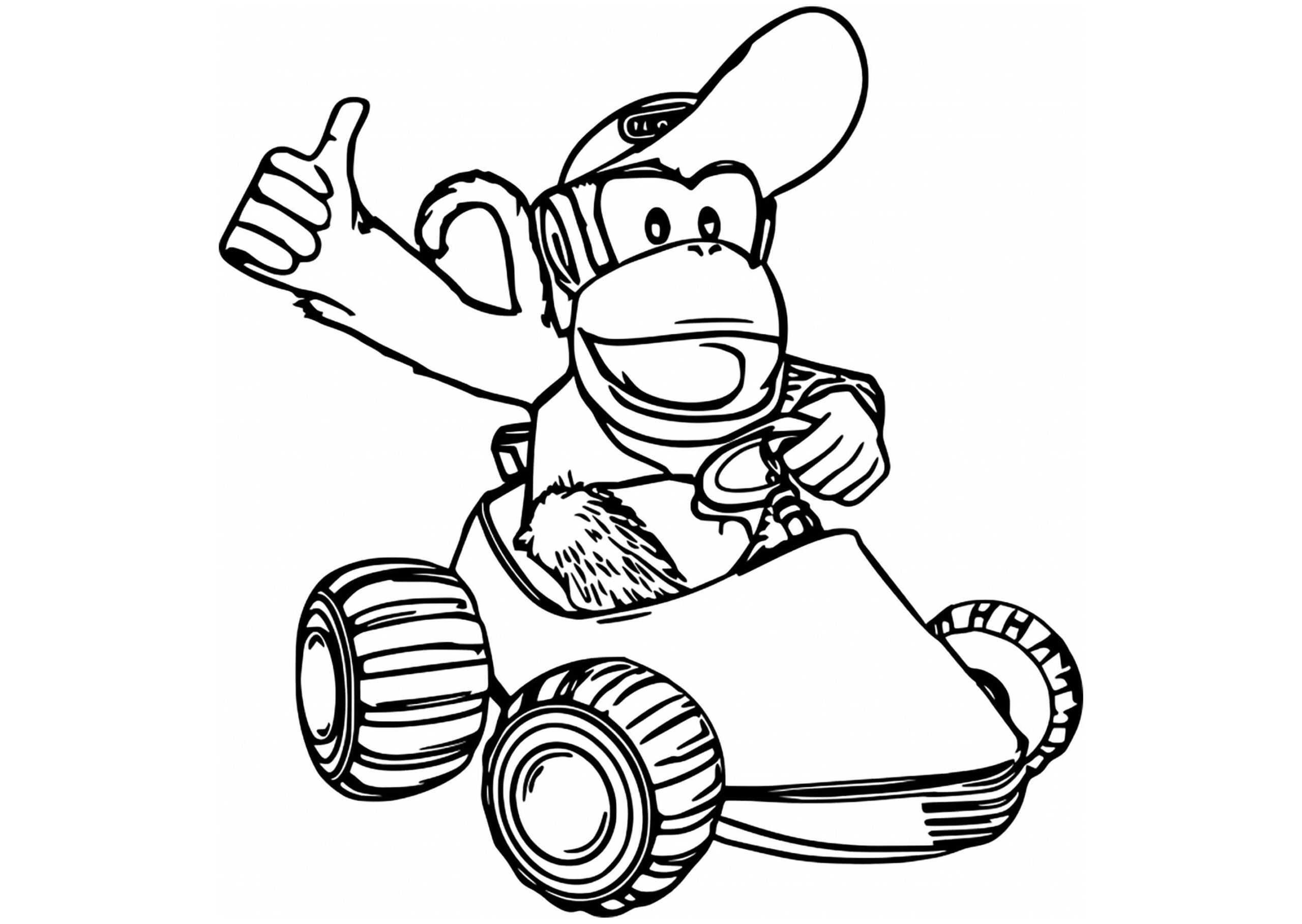 Dibujo de Diddy Kong Conduce un Coche Scaled para Colorear