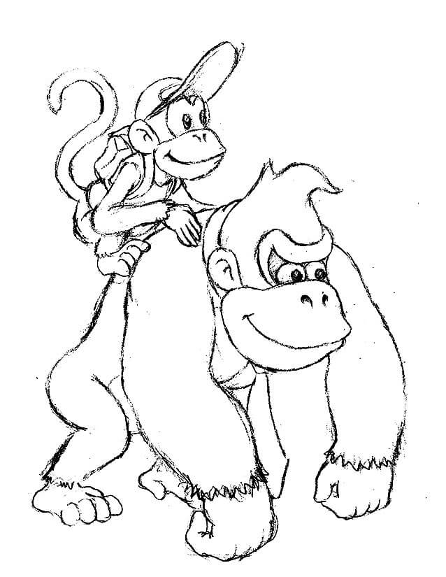 Dibujo de Diddy Kong Sobre Donkey Kong para Colorear