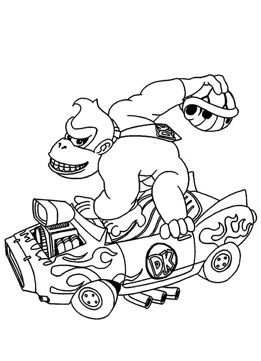 Dibujo de Donkey Kong en Coche para Colorear