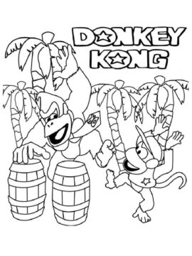 Dibujo de Donkey Kong y Diddy Kong Bailando para Colorear