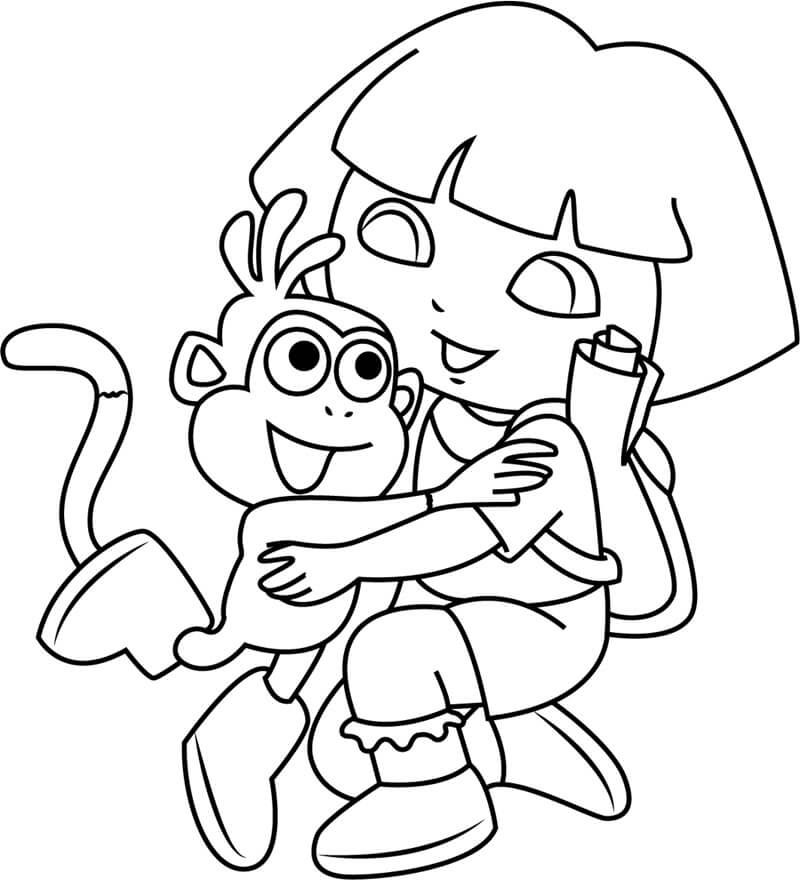 Dibujo de Dora Abrazando al Mono para Colorear