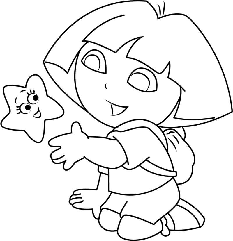 Dibujo de Dora con Estrella de Dibujos Animados para Colorear