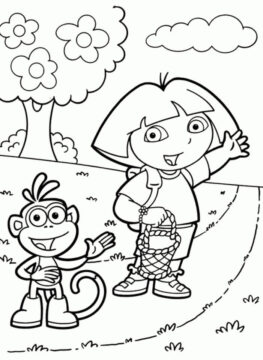 Dibujo de Dora y Botas Van de Picnic para Colorear